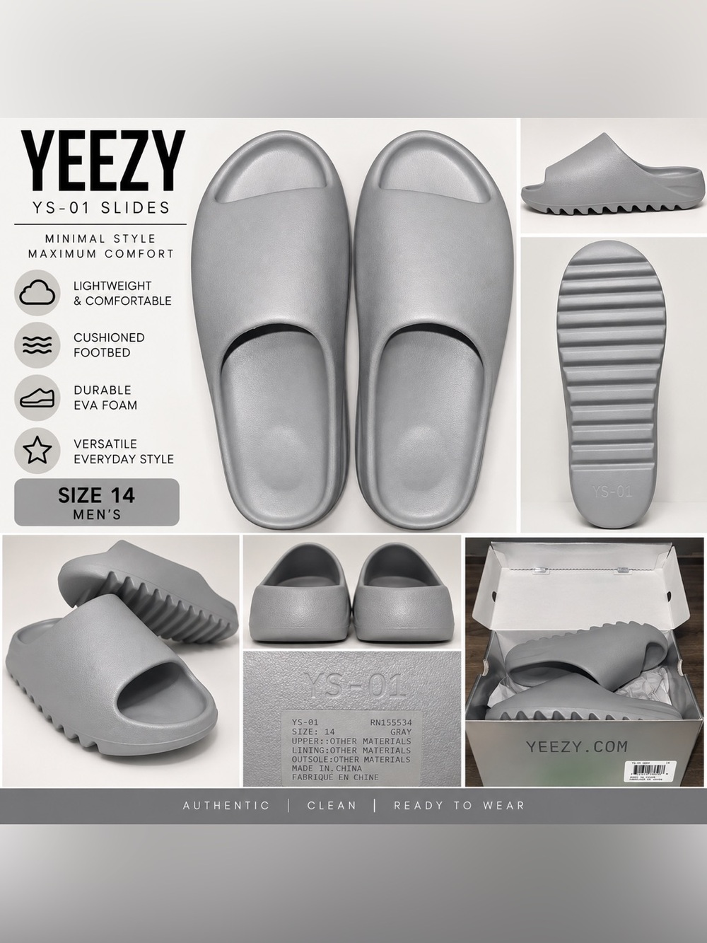 Yeezy YS-01 Slide Sandals in Gray